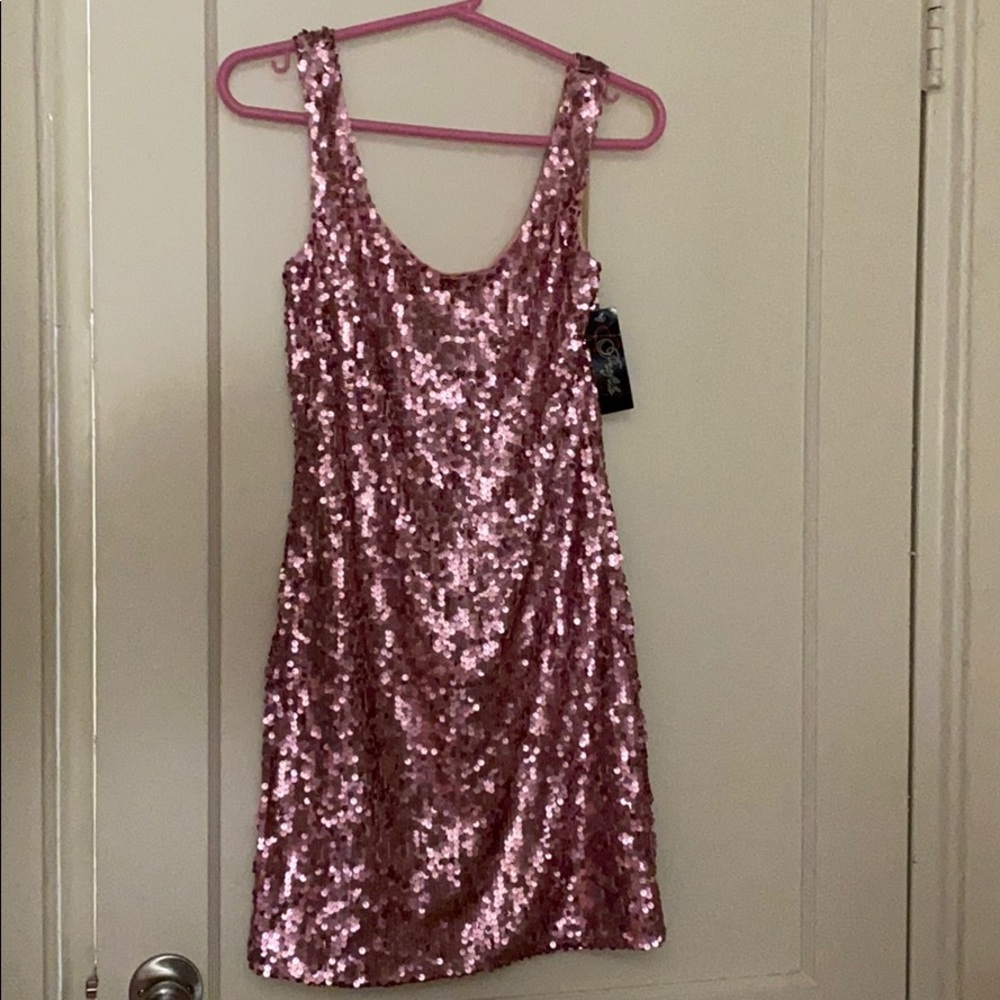 NWT profile pink metallic sequins dress size: M